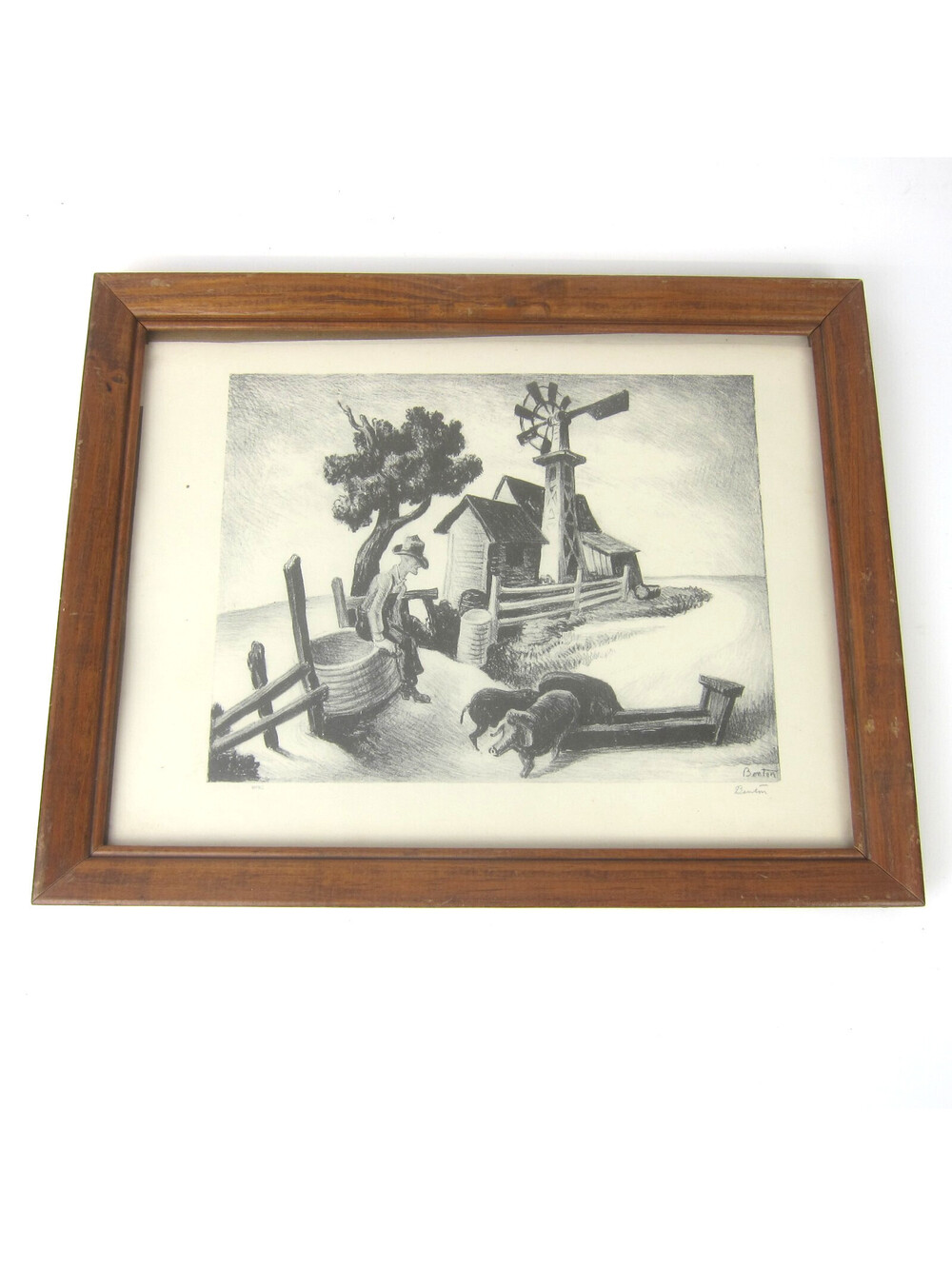 Vintage Thomas Hart Benton Art Print Homestead In the Ozarks Rural Farm Scene